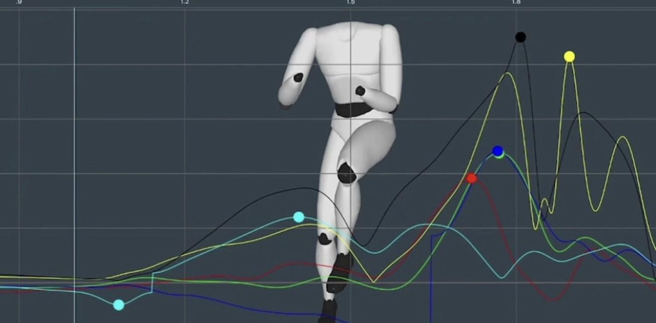 3D biomechanics motion-capture model with kinematic sequence curves
